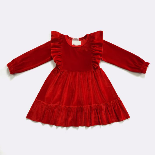 Red Velvet Ruffle Dress