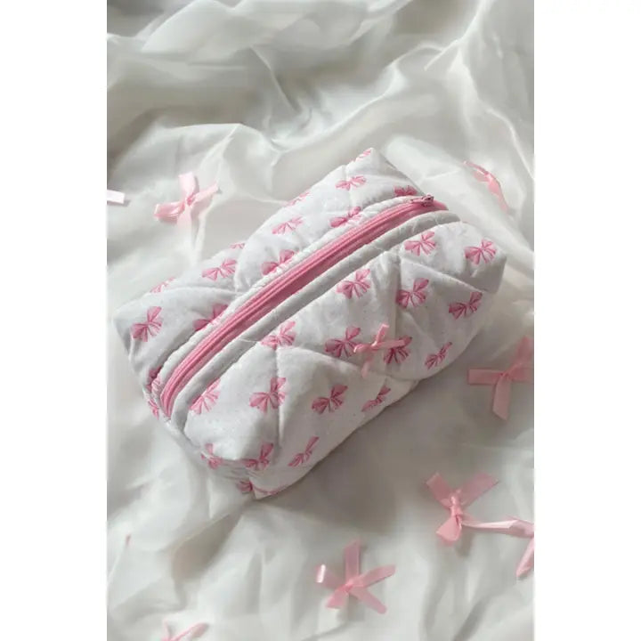 Quilted Bow Cosmetic Bag