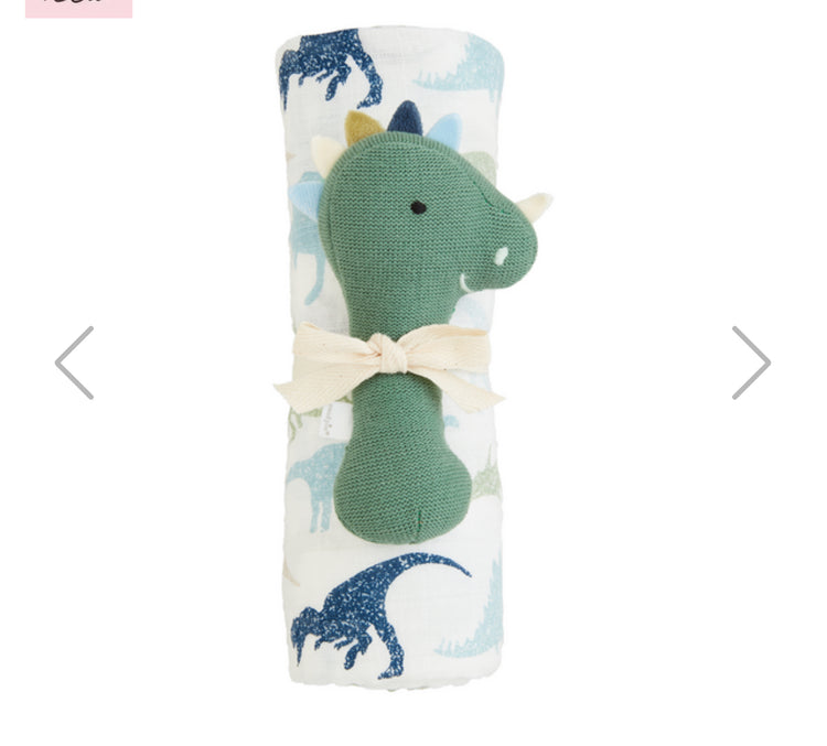 Dino Swaddle & Rattle Set