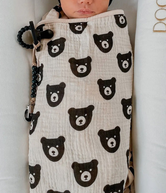 Oatmeal Bear Muslin Swaddle