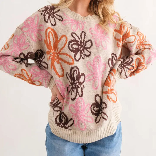 Scalloped Floral Sweater